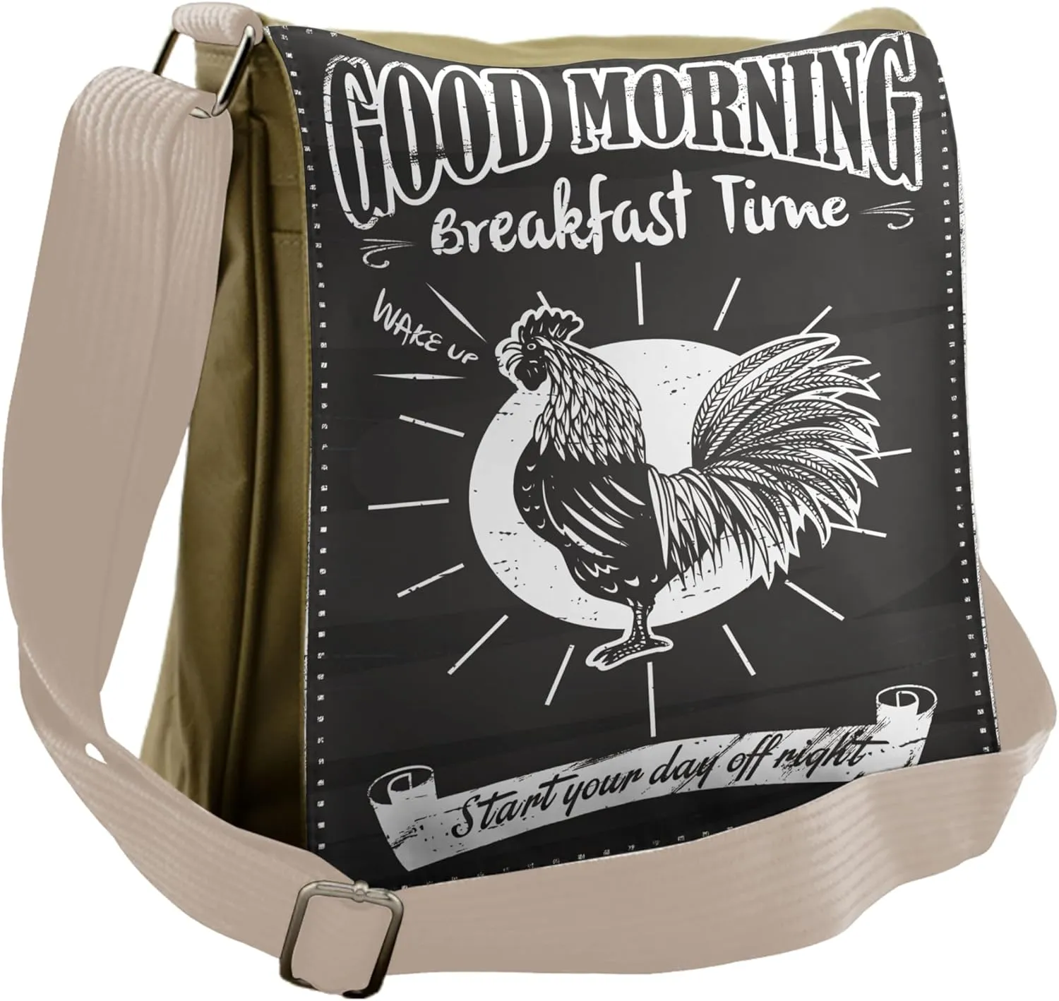 Lunarable Retro Messenger Bag, Chalkboard Wake up Rooster, Unisex Cross-body