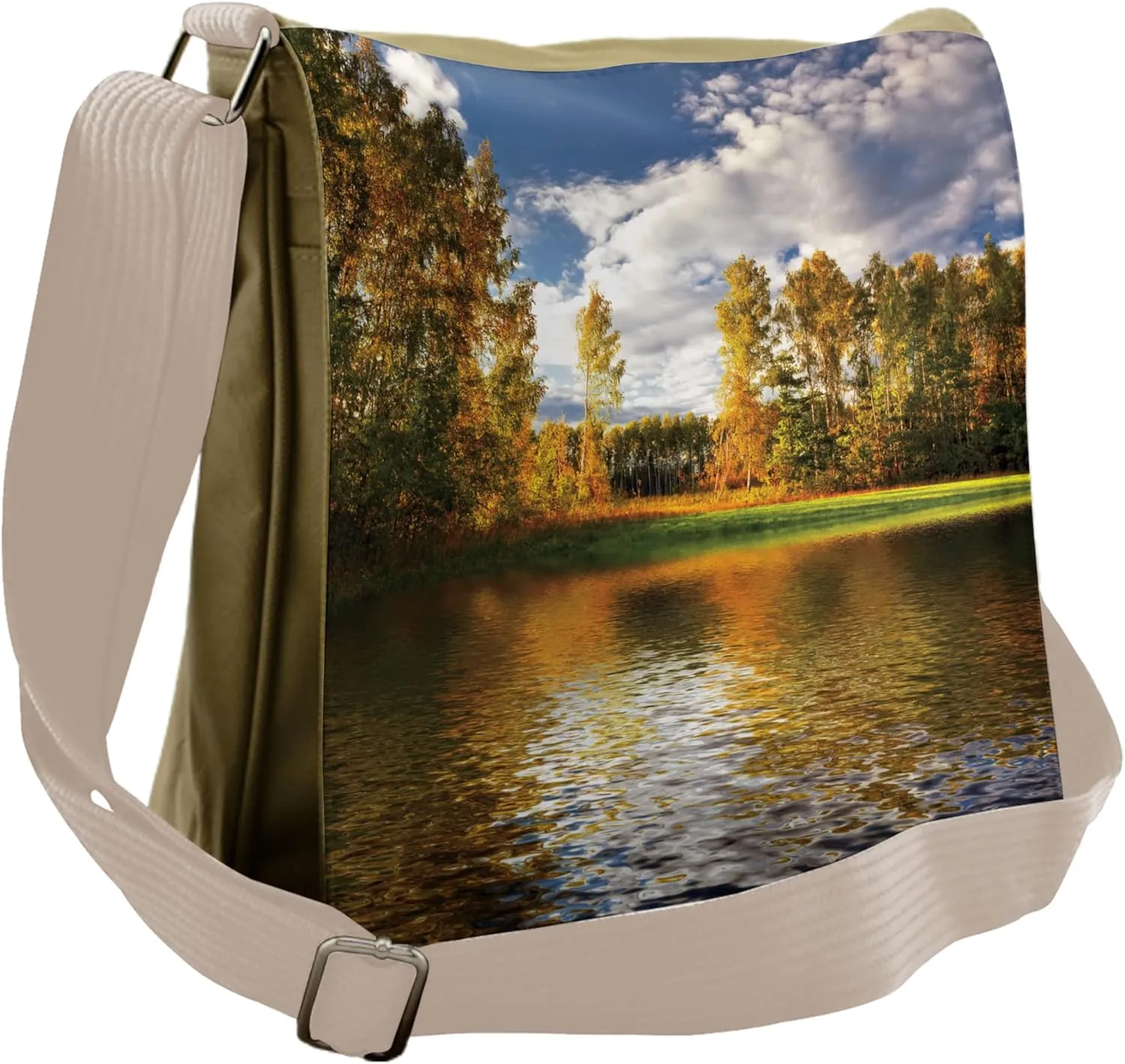 Lunarable Rustic Messenger Bag, Summer Birches and Calm Lake, Unisex Cross-body