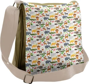 Lunarable Savannah Messenger Bag, Cartoon Lions Funny Print, Unisex Cross-body