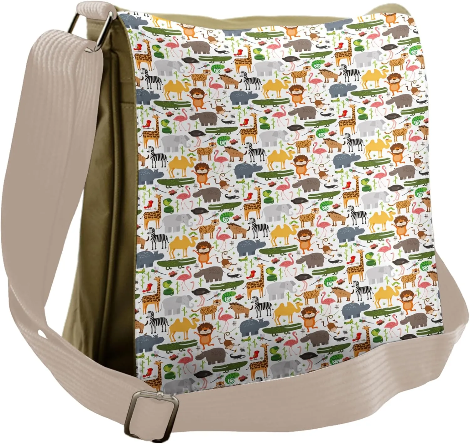 Lunarable Savannah Messenger Bag, Cartoon Lions Funny Print, Unisex Cross-body