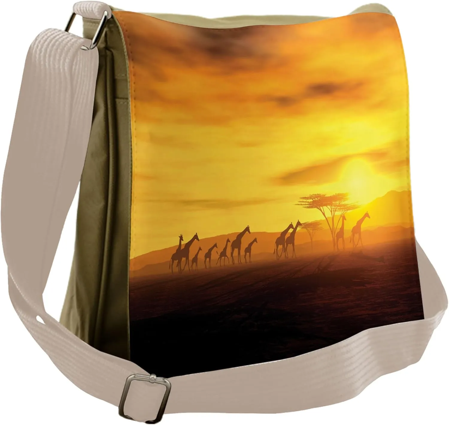 Lunarable Savannah Messenger Bag, Dramatic Sunset Giraffes, Unisex Cross-body