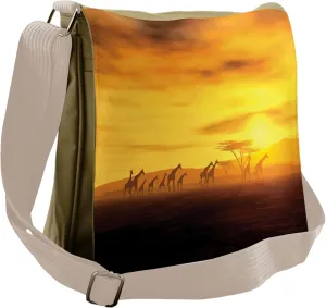 Lunarable Savannah Messenger Bag, Dramatic Sunset Giraffes, Unisex Cross-body