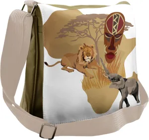 Lunarable Savannah Messenger Bag, Local Animal Species Print, Unisex Cross-body