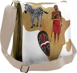 Lunarable Savannah Messenger Bag, Zebra Map and Local Man, Unisex Cross-body