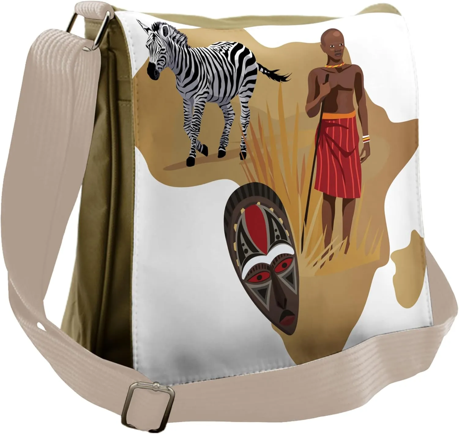 Lunarable Savannah Messenger Bag, Zebra Map and Local Man, Unisex Cross-body