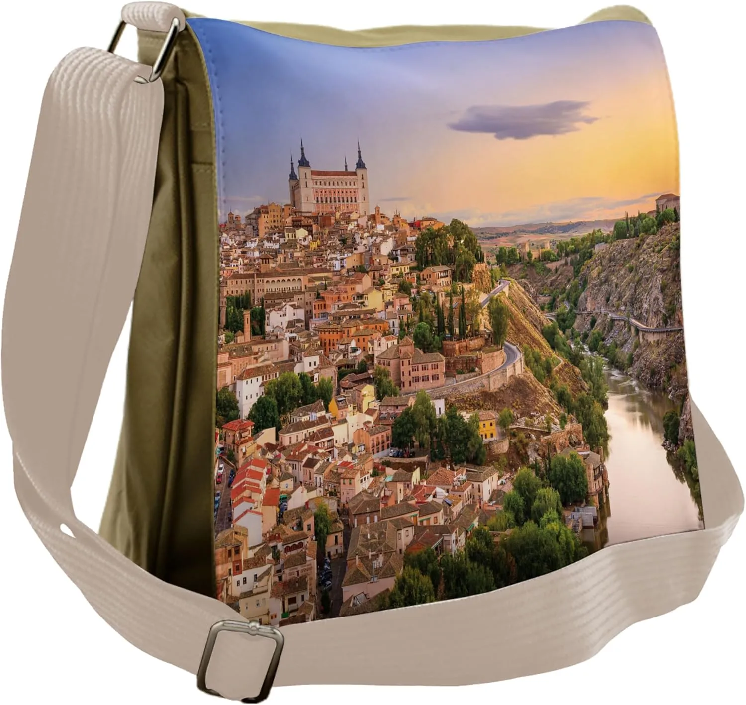 Lunarable Scenery Art Messenger Bag, Toledo Spain Old City, Unisex Cross-body