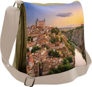 Lunarable Scenery Art Messenger Bag, Toledo Spain Old City, Unisex Cross-body