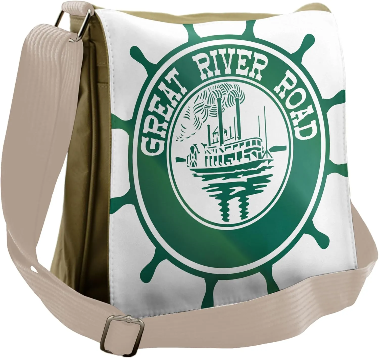Lunarable Ships Wheel Messenger Bag, USA River Mississippi, Unisex Cross-body
