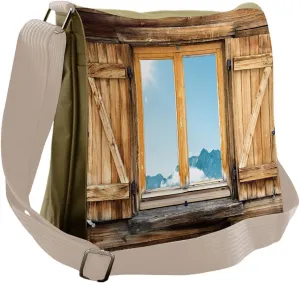 Lunarable Shutters Messenger Bag, Weathered Facade of Hut, Unisex Cross-body
