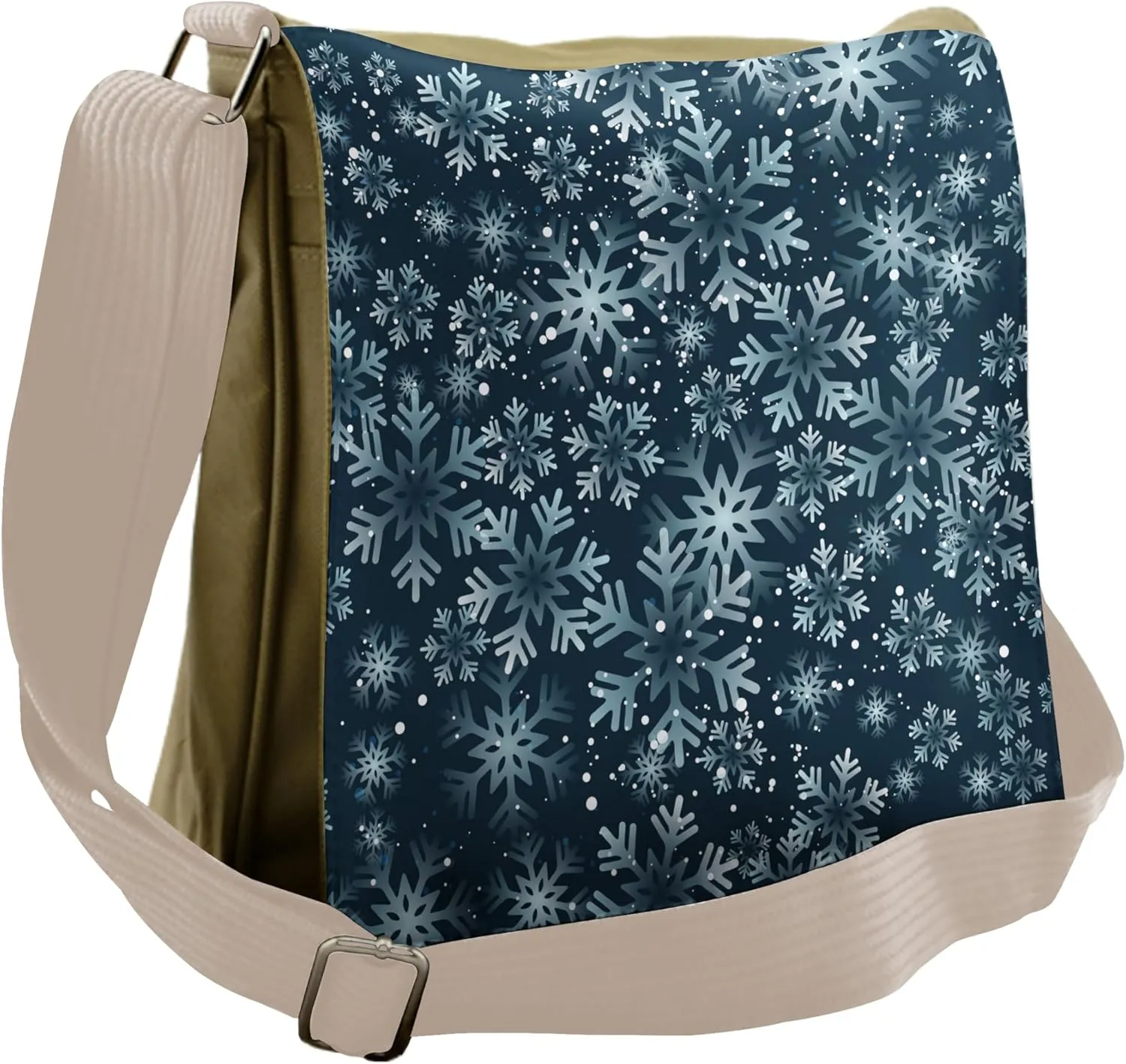Lunarable Snowflake Messenger Bag, Freezing Snowfall Xmas, Unisex Cross-body