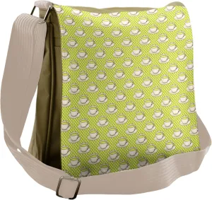 Lunarable Teacup Messenger Bag, Vintage Cups and Polka Dots, Unisex Cross-body