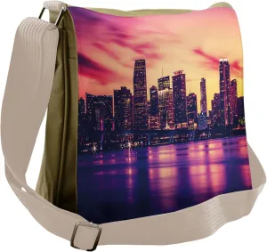 Lunarable United States Messenger Bag, View of Miami Sunset, Unisex Cross-body