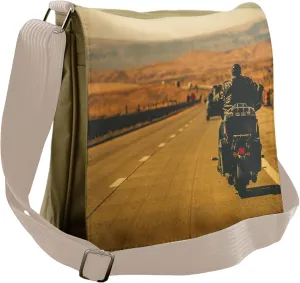 Lunarable USA Messenger Bag, Motorbiking Highway Free Spirit, Unisex Cross-body