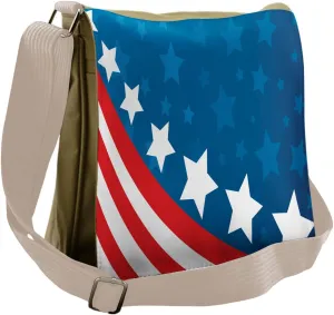 Lunarable Veteran Messenger Bag, Stripes Patriot Theme Stars, Unisex Cross-body