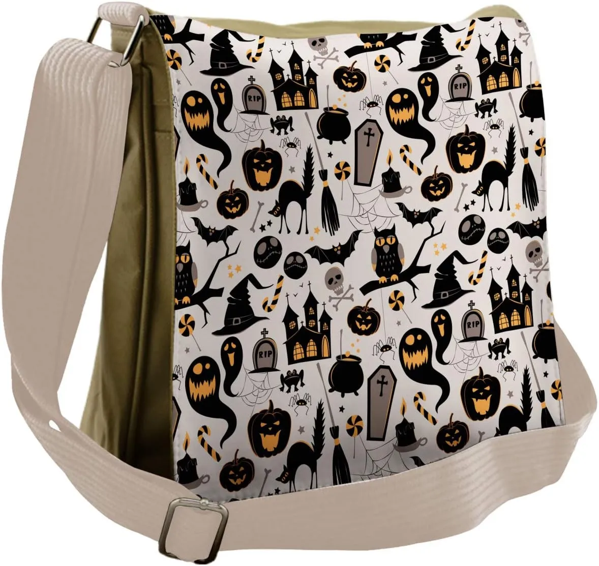 Lunarable Vintage Halloween Messenger Bag, Tombstone Skulls, Unisex Cross-body