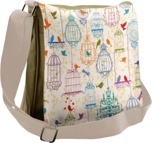 Lunarable Vintage Messenger Bag, Birds and Cages Natural, Unisex Cross-body