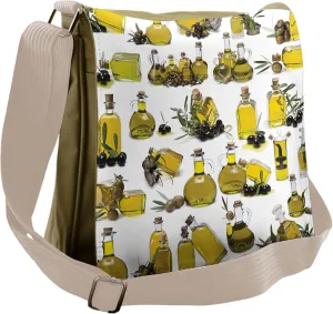 Lunarable Vintage Messenger Bag, Mediterranean Oil Bottles, Unisex Cross-body