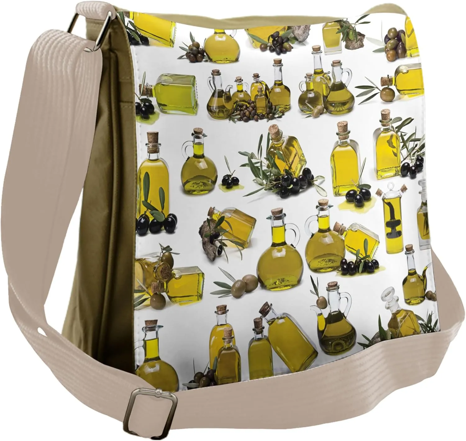 Lunarable Vintage Messenger Bag, Mediterranean Oil Bottles, Unisex Cross-body