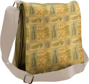 Lunarable Vintage Messenger Bag, Old Oil Bottle Spoons Bowl, Unisex Cross-body