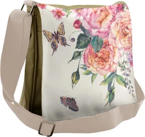 Lunarable Vintage Modern Messenger Bag, Butterfly Watercolor, Unisex Cross-body