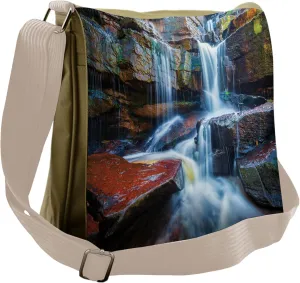 Lunarable Waterfall Messenger Bag, Boulders and Stones River, Unisex Cross-body