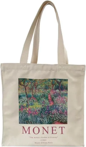 LZ Handbag Tote Bag Large Capacity Women's Canvas Bag Shopping Monet Oil Painting With Zipper Library, Carry Laptop