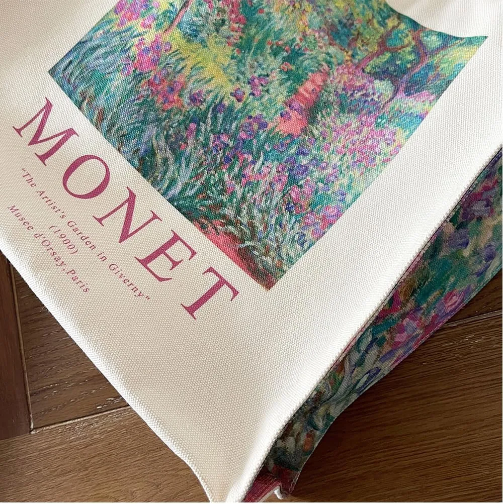 LZ Handbag Tote Bag Large Capacity Women's Canvas Bag Shopping Monet Oil Painting With Zipper Library, Carry Laptop