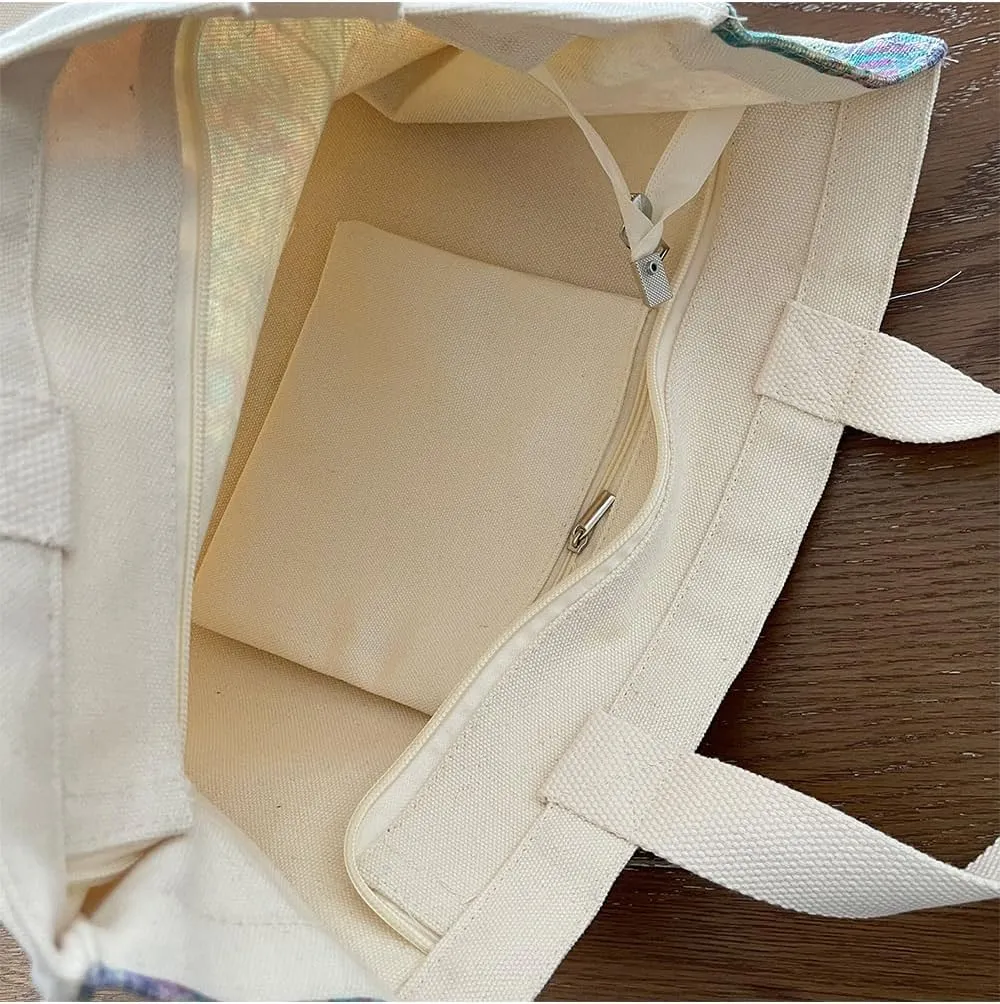LZ Handbag Tote Bag Large Capacity Women's Canvas Bag Shopping Monet Oil Painting With Zipper Library, Carry Laptop