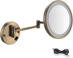 Magnification Wall Mounted Mirrors Makeup Shaving Mirror USB Rechargeable LED Lighted Bathroom Mirror for Hotel Vanity with Adjustable Extendable Square 8 inch (Color : Archaize)