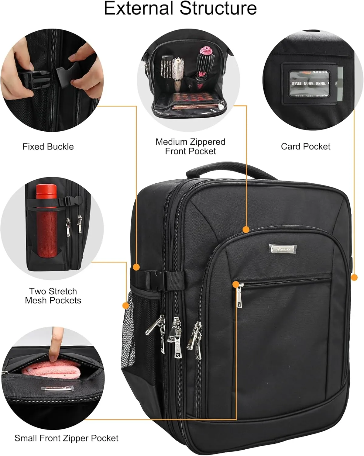 Makeup Backpack Makeup Artist Bag Professional Extra Large Cosmetic Bags Travel Train Case Storage Organizer Double-Layer Cosmetic Case with 4 Pouch and Brush Organizer (Black, two piece)