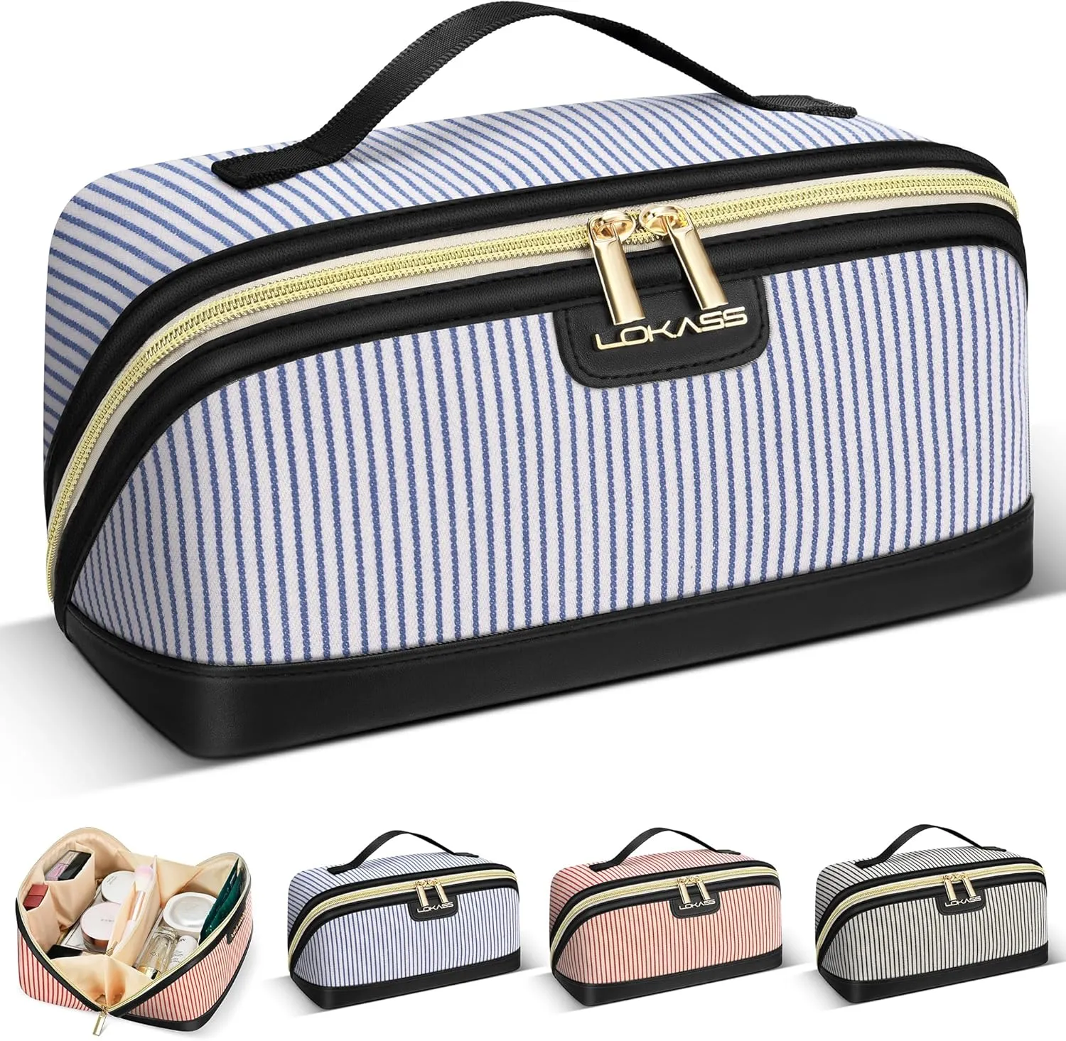 Makeup Bag Large Capacity Travel Make Up Bag, Makeup Organizer Cosmetic Bags for Women Travel Toiletry Bag for Women Skincare Bag with Handle and Divider
