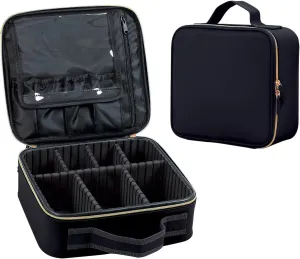 Makeup Bag Organizer Travel Case with Adjustable Dividers Light Portable Train Storage Bag for Makeup Brushes Jewelry Accessories (Black)