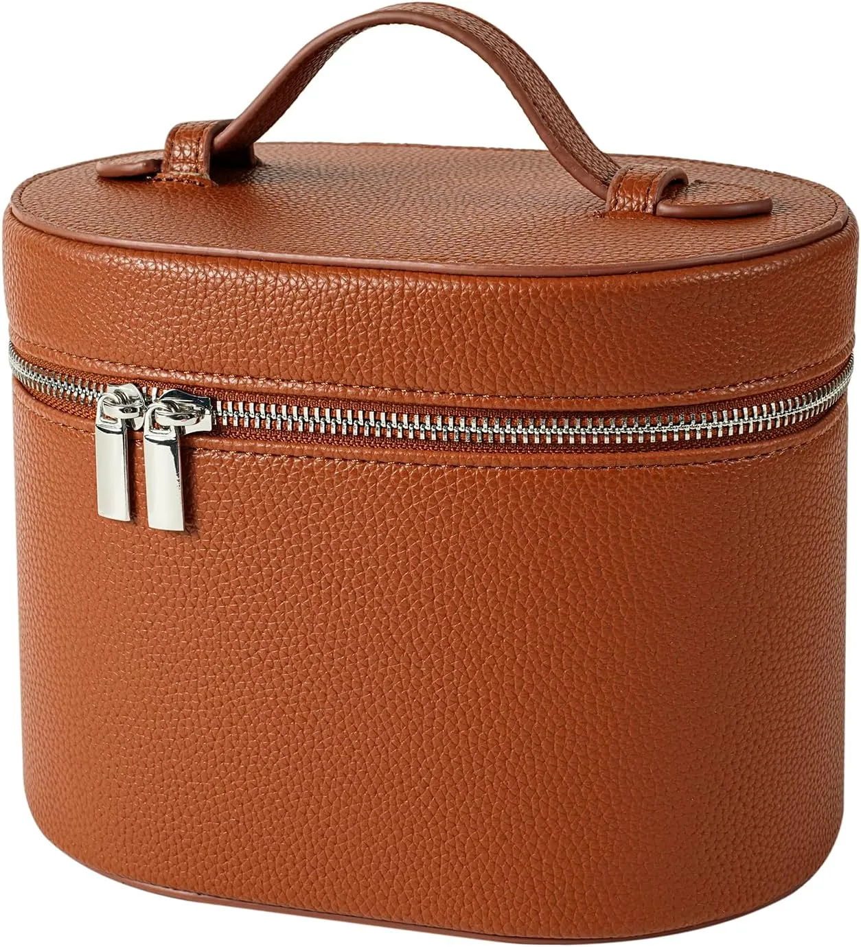 Makeup Bag Vanity Case with Divider and Handle, Aesthetic Makeup Bags, Waterproof PU Leather Toiletry Bag for Women Girls, Portable Cosmetic Organizer Bag (01Brown)