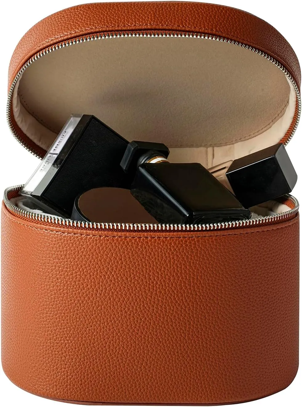 Makeup Bag Vanity Case with Divider and Handle, Aesthetic Makeup Bags, Waterproof PU Leather Toiletry Bag for Women Girls, Portable Cosmetic Organizer Bag (01Brown)