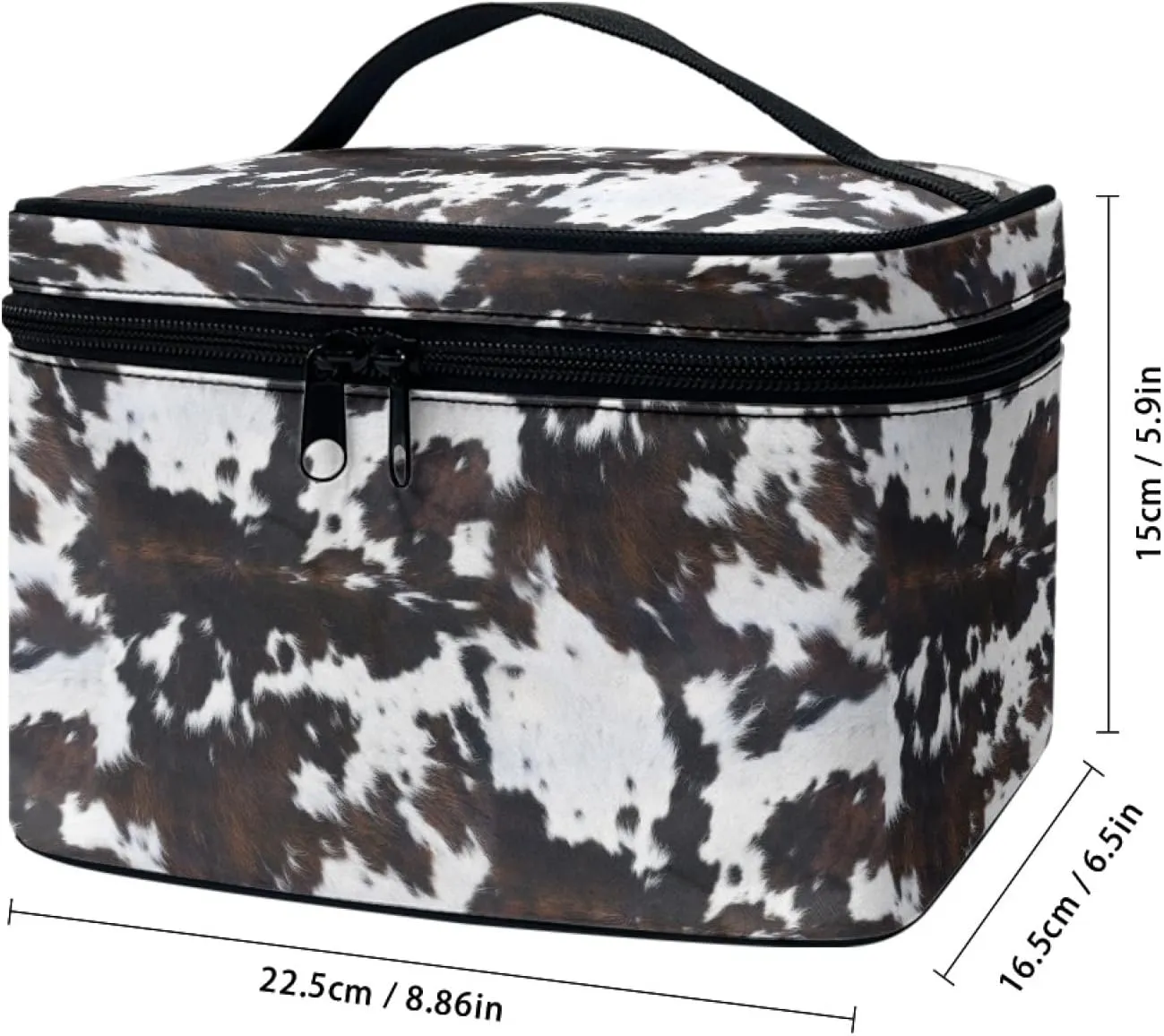Makeup Bag, Western Style Cosmetic Bag, Large Capacity Travel Makeup Organizer, Toiletry Bag For Women & Girls With Handle and Divider (Balck Cowhide)