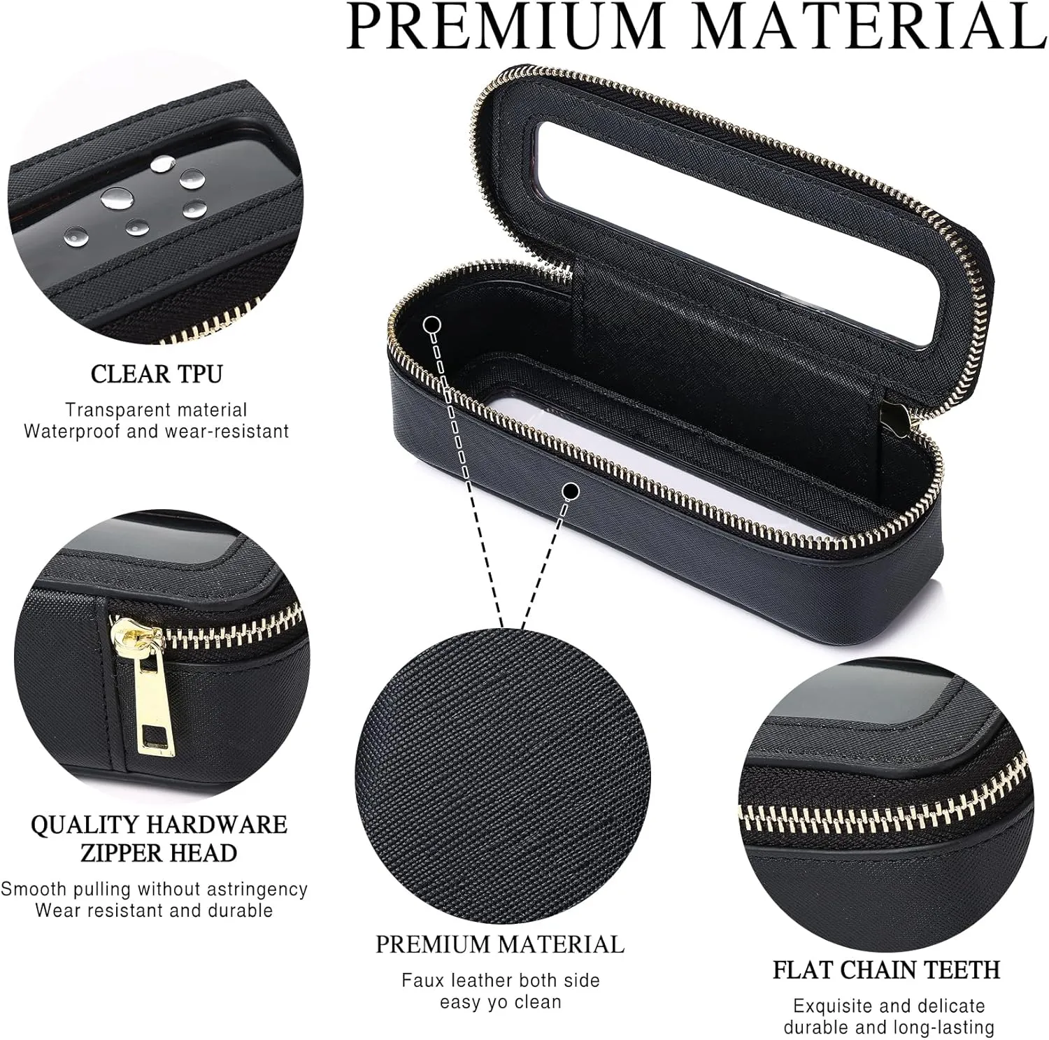 Makeup Brush Case Slim Clear Makeup Bag Travel Cosmetic Case and Waterproof Toiletry Makeup Bag with Zipper Purse Organizer for Women (Black, Slim)