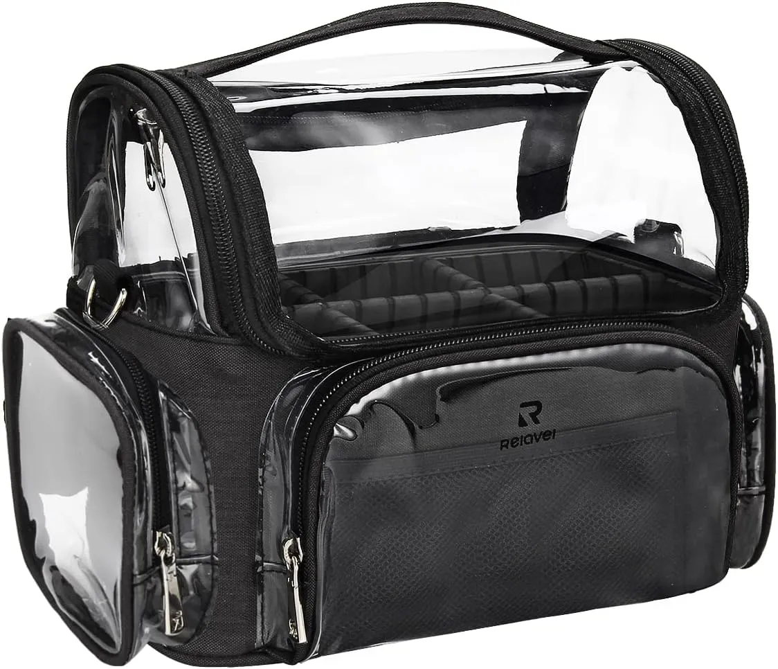 Makeup Brush Case Stand-up Makeup Cup Makeup Brush Holder Travel Professional Cosmetic Bag Artist Storage Bag with Shoulder Strap and Adjustable Divider (02-Black（X Large）)