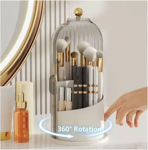 Makeup Brush Holder Organizer with Lid-360° Rotating Luxury Cosmetic Organizer Makeup Organizer Lipstick Eyebrow Pencil Holder for Vanity Desktop Bathroom Countertop