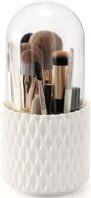 Makeup Brush Holder with Lid, 360 Rotating Cosmetics Makeup Brush Organizer Storage with Lid for Vanity