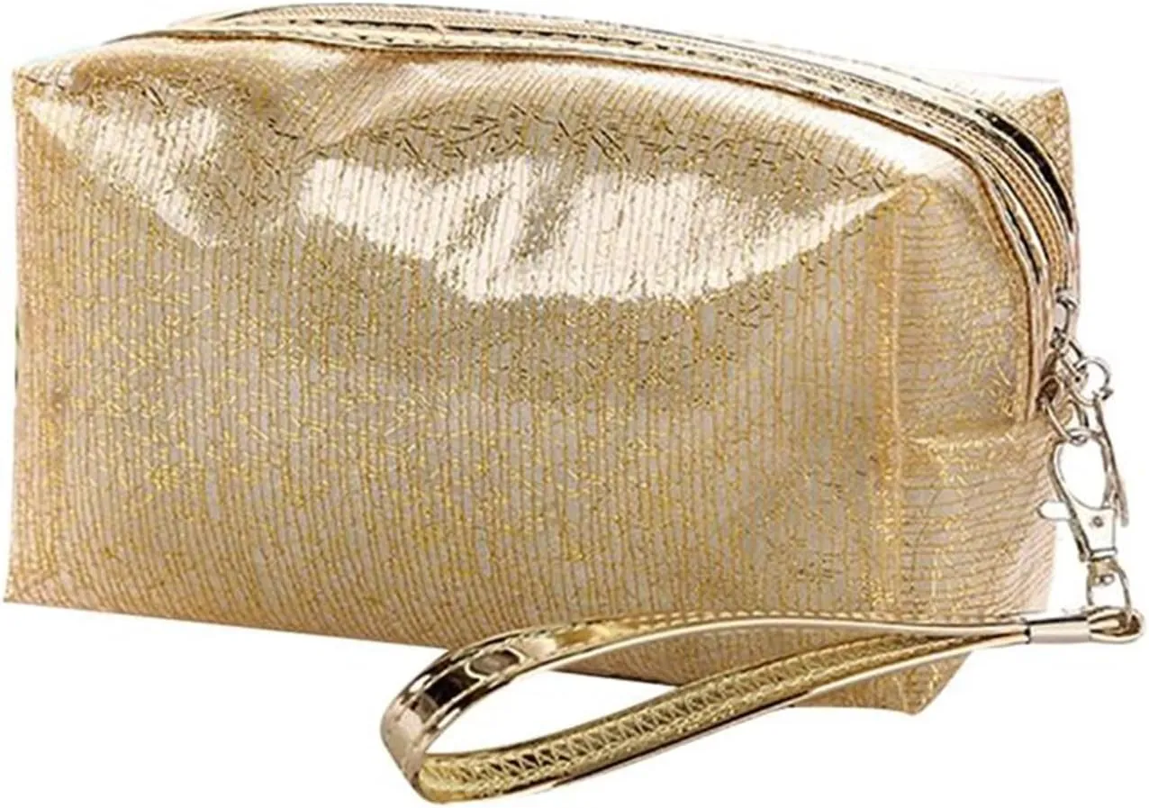 Makeup Large Capacity Cosmetic Toiletry Pouch for Travel Ladies Women Cosmetic Bag (Gold)