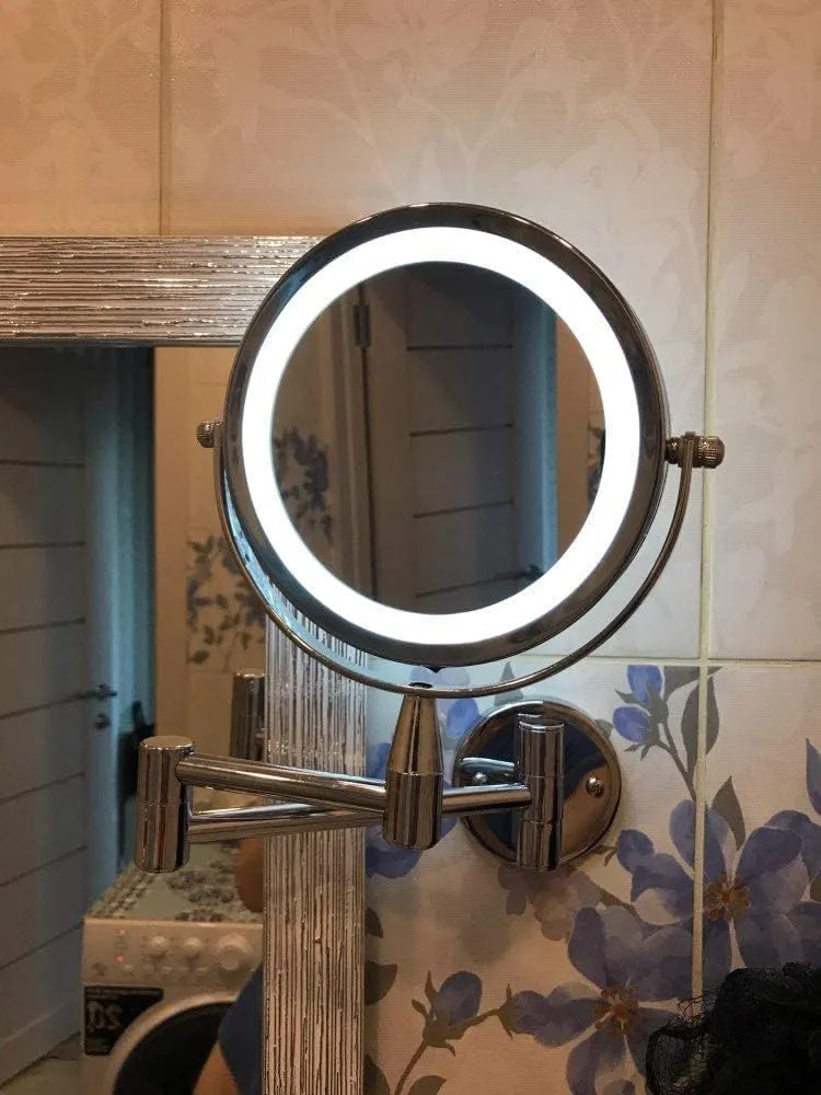 Makeup Mirror 6 Inch Makeup Mirror LED 1X & 3X/5X/7X/10X Magnification Wall Mounted Adjustable Makeup Mirror Dual Arm Extension 2- Face Cosmetic Mirror,Concealed Wiring (Size : 3X)