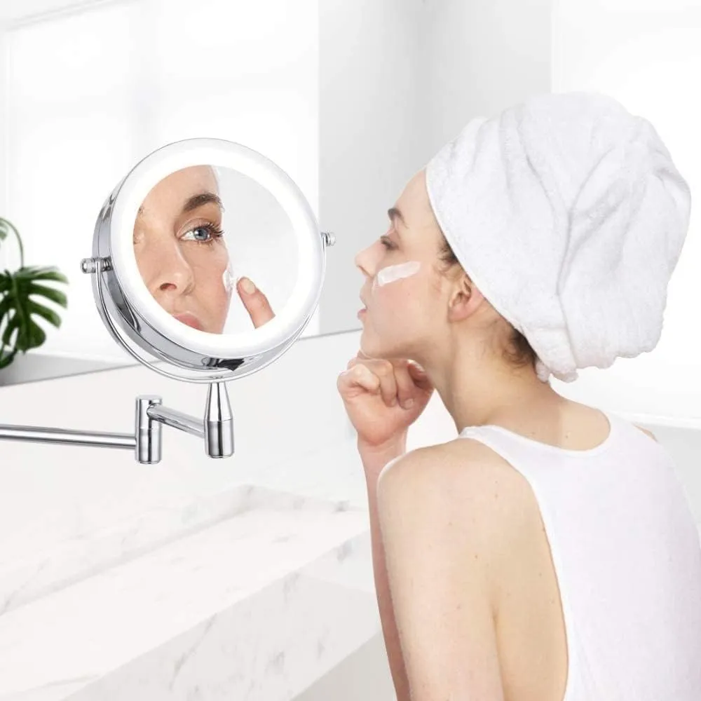 Makeup Mirror 6 Inch Makeup Mirror LED 1X & 3X/5X/7X/10X Magnification Wall Mounted Adjustable Makeup Mirror Dual Arm Extension 2- Face Cosmetic Mirror,Concealed Wiring (Size : 3X)