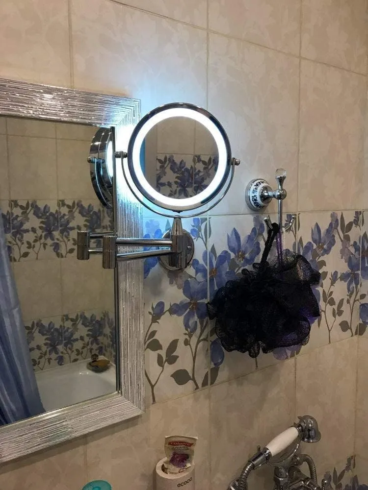Makeup Mirror 6 Inch Makeup Mirror LED 1X & 3X/5X/7X/10X Magnification Wall Mounted Adjustable Makeup Mirror Dual Arm Extension 2- Face Cosmetic Mirror,Concealed Wiring (Size : 3X)