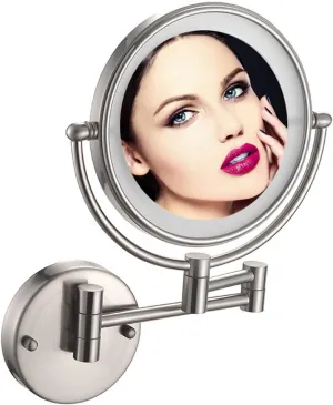 Makeup Mirror Wall Mounted LED,7X Magnifying Vanity Mirror Double-Sided, Extend Retractable 360° Swivel 8 Inch Cosmetic Mirror Touch Button (Nickel Wire Pull Hard wireX7)