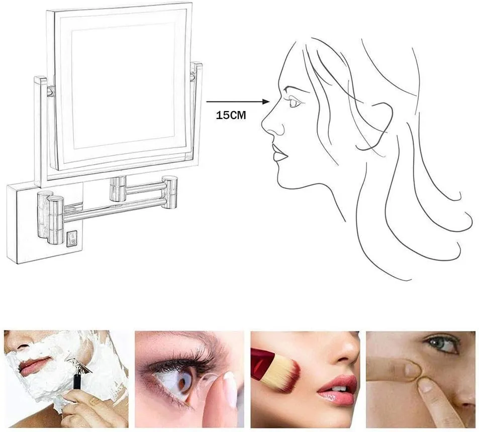 Makeup Mirror with Led Lights and Magnification USB Charging Illuminated Vanity Mirror Two Sided 3X Magnifying Extendable Arm Chrome Finish Makeup and Shaving(#5)
