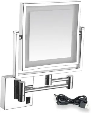 Makeup Mirror with Led Lights and Magnification USB Charging Illuminated Vanity Mirror Two Sided 3X Magnifying Extendable Arm Chrome Finish Makeup and Shaving(#5)