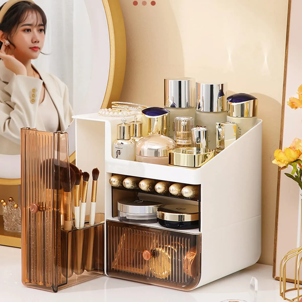 Makeup Organizer, Cosmetic Storage Box with Drawers for Vanity, Cosmetic Skincare Display Cases for Dresser, Countertop