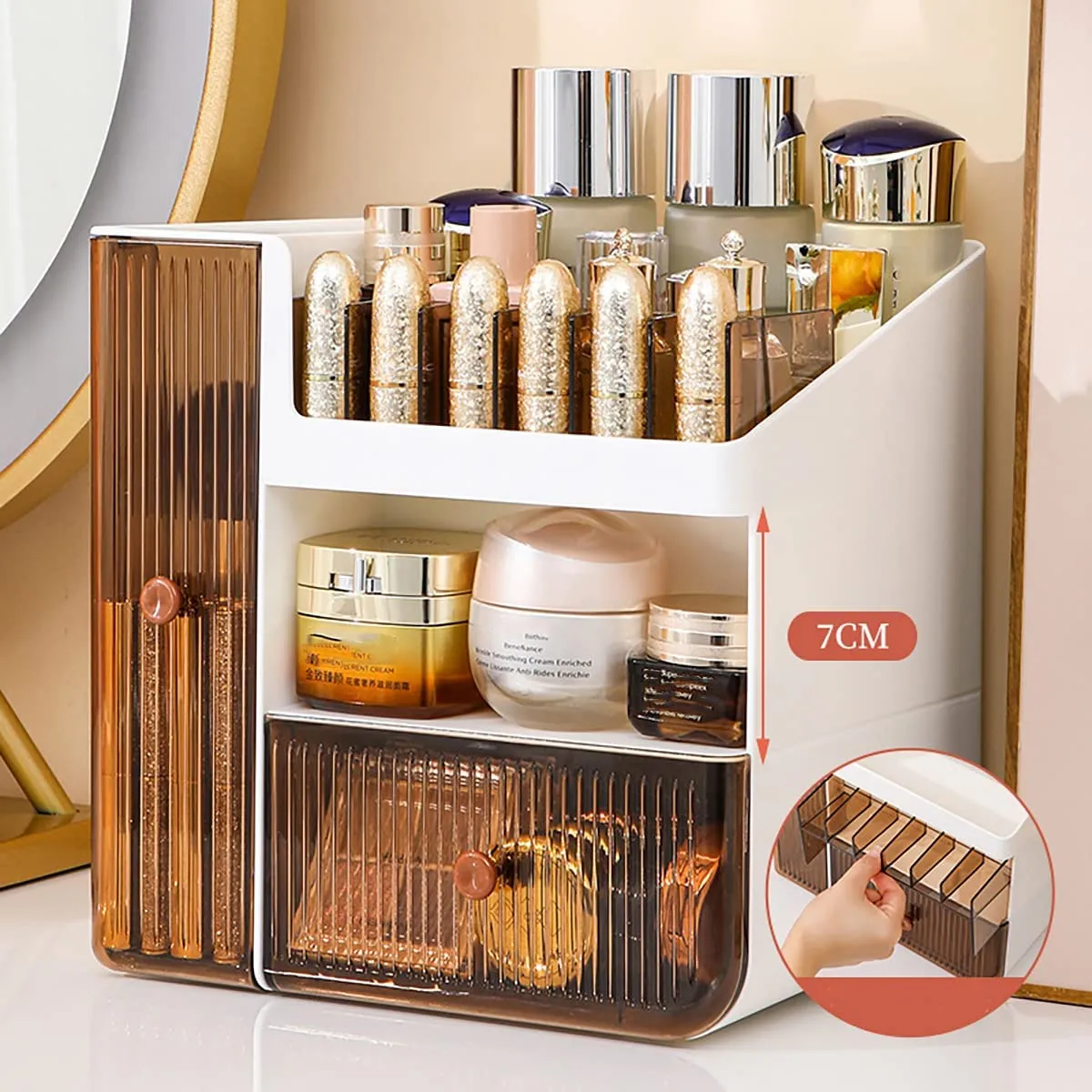 Makeup Organizer, Cosmetic Storage Box with Drawers for Vanity, Cosmetic Skincare Display Cases for Dresser, Countertop