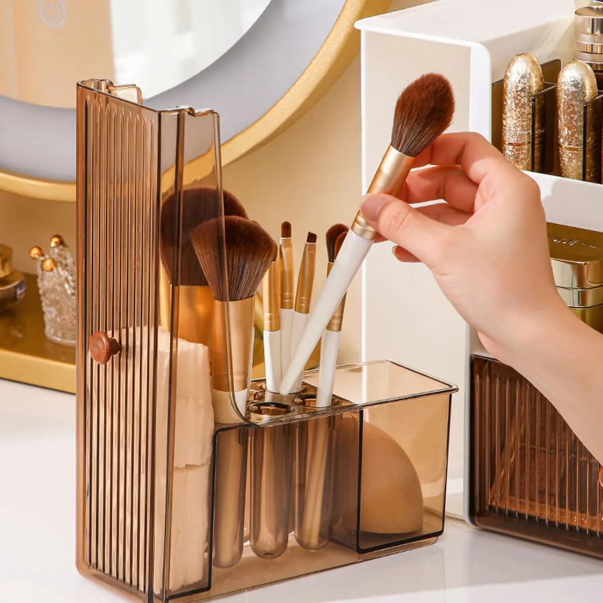Makeup Organizer, Cosmetic Storage Box with Drawers for Vanity, Cosmetic Skincare Display Cases for Dresser, Countertop