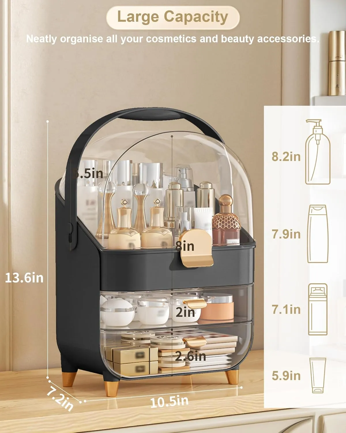 Makeup Organizer, Skincare Holder Bathroom Counter Organizer, Storage Box Cosmetic Display Cases, Teen Girl Gifts Trendy Stuff Make up Organizers for Vanity, Dresser, Countertop (black)